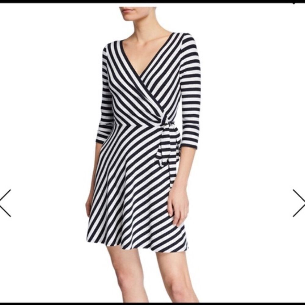 Bailey 44 Striped Grey and Black Dress Wrap Tie Waist Size XS